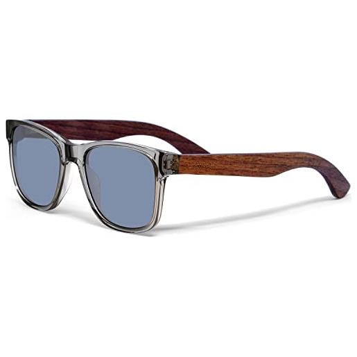GOWOOD occhiali da sole in legno uomo e donna | occhiali premium polarizzati con aste in legno di noce e telaio in acetato nero | lenti scure uv400 | occhiali da sole con protezione uv (blu)