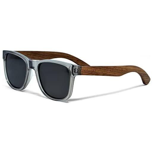 GOWOOD occhiali da sole in legno uomo e donna | occhiali premium polarizzati con aste in legno di noce e telaio in acetato nero | lenti scure uv400 | occhiali da sole con protezione uv (blu)