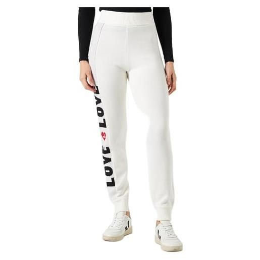 Love Moschino jogger fit love piquet jacquard intarsia and heart with logo embroidery pantaloni casual, optical white, 42 da donna