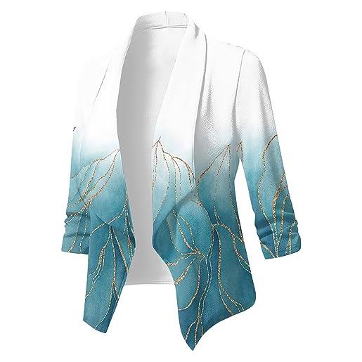 EflAl giacche blazer larghe casual donna primavera estate giacca con risvolto manica 3/4 un bottone giacca leggera aperta sul davanti (color: a, size: 5xl)