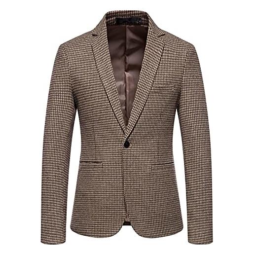 Beokeuioe giacca da uomo blazer da uomo, casual, da uomo, con motivo a plaid, stile moderno, per smoking, blazer, trench coat business, sottile ed elegante, b khaki. , l