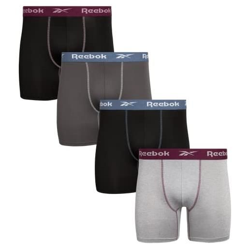 Reebok mens 4 pack performance boxer briefs with comfort pouch - grey/black/grey/black print xx-large