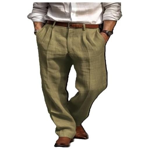 VIVICOLOR abito da lino standard da uomo abito pantalone da gamba dritta classica pantaloni da uomo piatti piatti da uomo