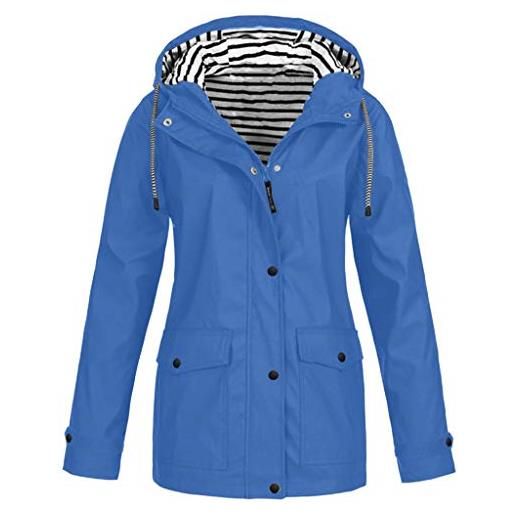 Generic solido formato esterno plus antivento impermeabile con cappuccio pioggia giacca impermeabile donna cappotto giacca per le donne, blu cielo, l