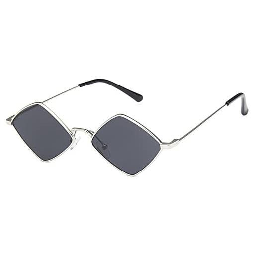 HPIRME occhiali da sole rombo piccoli occhiali da sole da donna montatura in metallo specchio color oceano retro occhiali da sole in lega retrò neri, 3, taglia unica