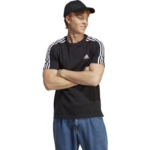 Adidas t-shirt essential single jersey 3stripes uomo nero