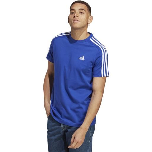 Adidas t-shirt essential single jersey 3 stripes uomo blu