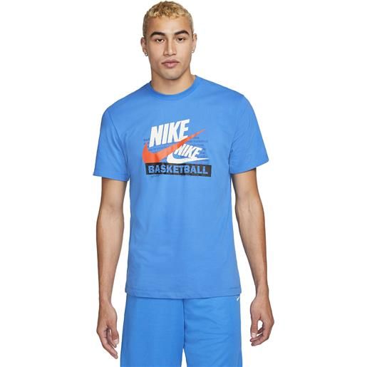 Nike t-shirt dri-fit double logo nbb uomo celeste