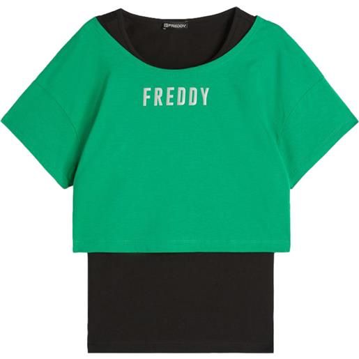 Freddy t-shirt e canotta cropped logo donna verde nero