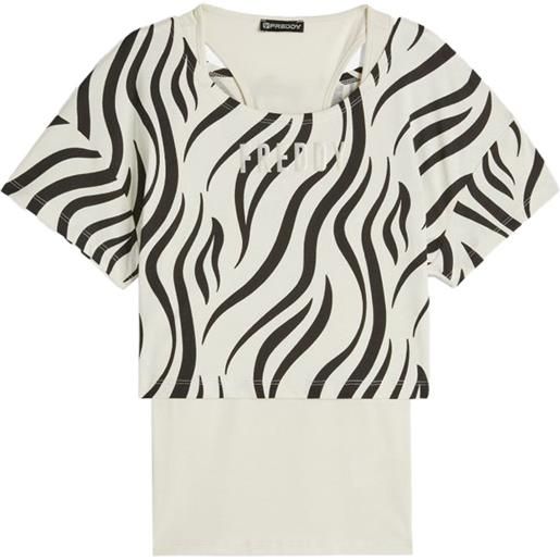 Freddy canotta t-shirt cropped zebra donna beige nero