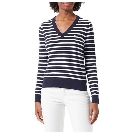 Tommy Hilfiger pullover donna jersey v-neck pullover in maglia, blu (iconic blue), m