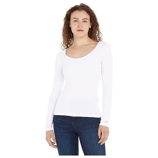 Tommy Hilfiger maglietta maniche lunghe donna slim modern basic, bianco (th optic white), xxs