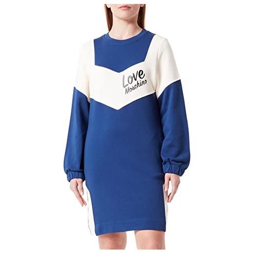 Love Moschino loose fit long-sleeved with contrast color inserts, back sleeves and italic logo print on front vestire, beige blue, 38 da donna