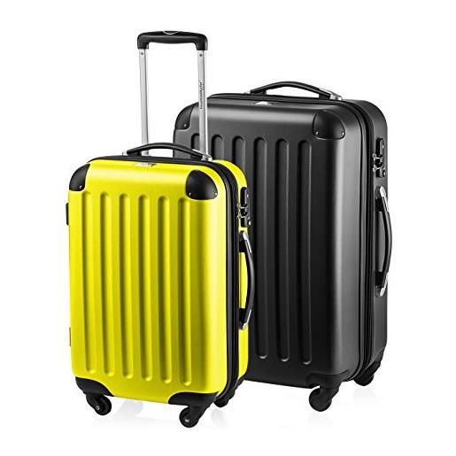 Hauptstadtkoffer - spree - set di 2 valigie trolley rigido con estensione, abs, tsa, 4 ruote, 55/65 cm, giallo-nero