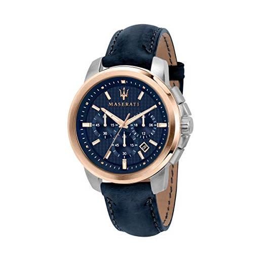 Maserati successo orologio uomo, cronografo, in acciaio, pvd oro rosa, pelle naturale - r8871621015
