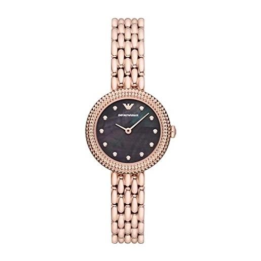 Emporio Armani orologio donna, movimento a due lancette, cassa in acciaio inossidabile oro rosa 30 mm con bracciale in acciaio inossidabile, ar11432