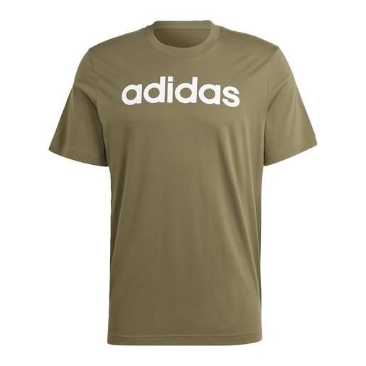 adidas, essentials single jersey linear embroidered logo, maglietta, strati di oliva, m, uomo