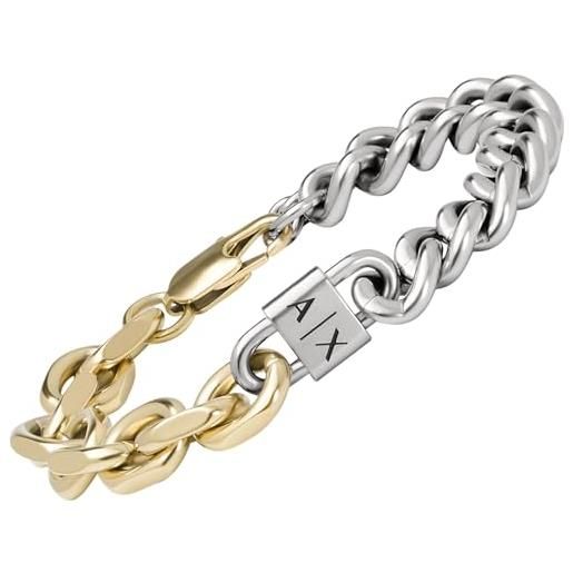 Armani Exchange bracciale a catena in acciaio inossidabile uomo, argento/oro (2t silver/gold)