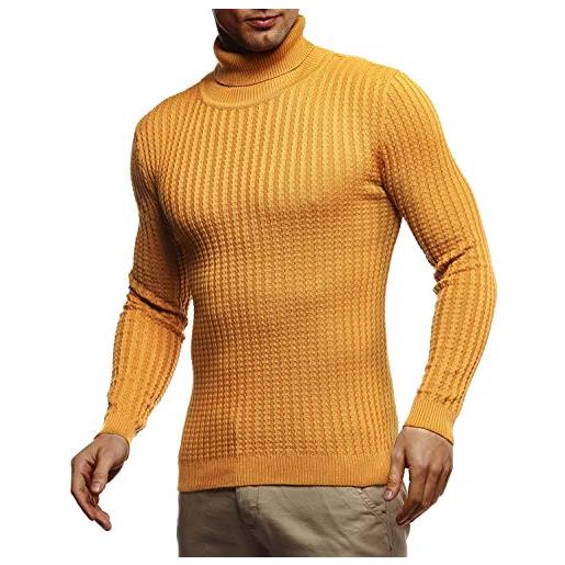 Leif Nelson ln2115 - maglione da uomo a maglia calda con dolcevita, per l'inverno, marrone-rosso, s
