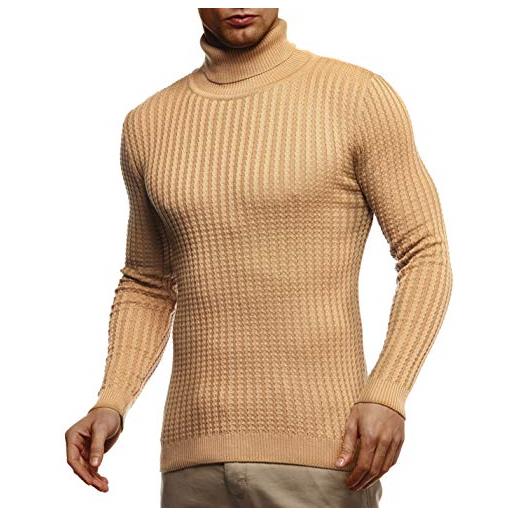 Leif Nelson ln2115 - maglione da uomo a maglia calda con dolcevita, per l'inverno, beige scuro, xxl
