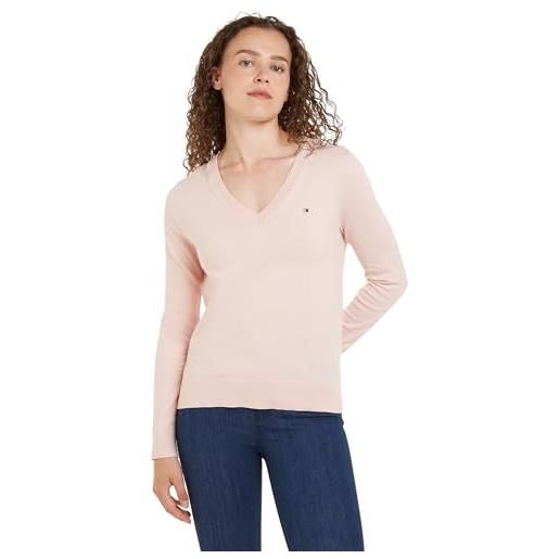 Tommy Hilfiger donna pullover jersey v-neck pullover in maglia, rosa (whimsy pink), m