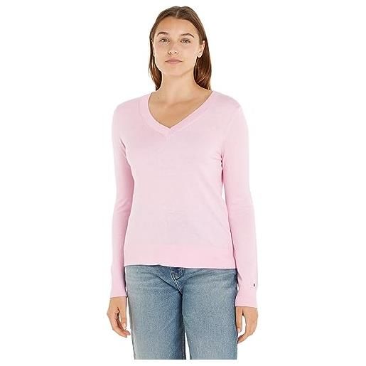 Tommy Hilfiger donna pullover jersey v-neck pullover in maglia, rosa (whimsy pink), m