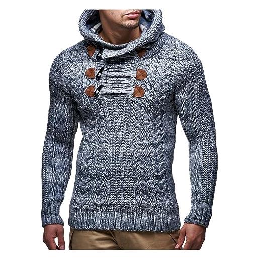 Leif Nelson maglione con cappuccio uomo felpa a maglia ln-6004 grigio x-large