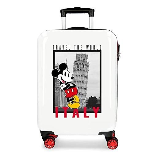 Disney topolino e minnie viaggia per il mondo italia valigia da cabina bianco 38x55x20 cm abs rigido chiusura a combinazione laterale 34l 2 kg 4 doppie ruote bagaglio a mano