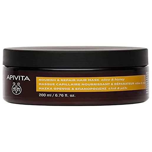 Apivita nourish & repair maschera nutriente per capelli secchi e danneggiati con oliva e miele, 200 ml