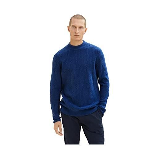 TOM TAILOR maglione lavorato a maglia con motivo a treccia, uomo, bianco (nice off white melange 30318), xl