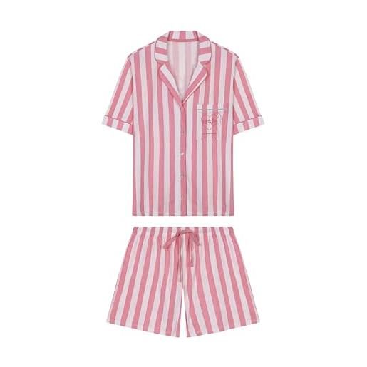 Women'secret pigiama camicia corto 100% cotone rosa vicina bionda set, arancione, xl donna