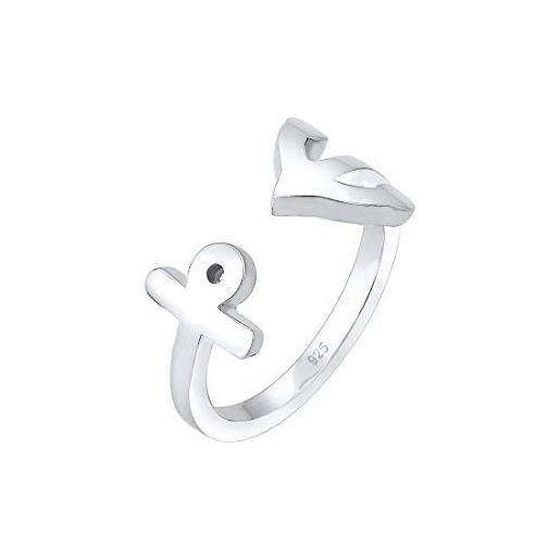Elli anello da donna con simbolo di ancora, aperto e regolabile, in argento sterling 925, senza gemme
