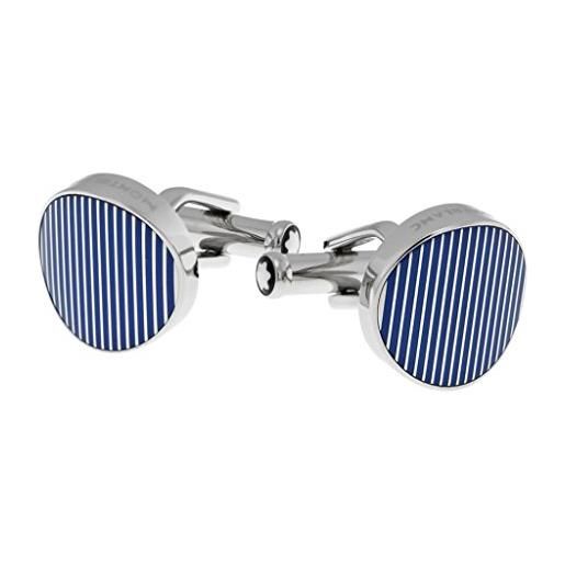 Montblanc gemelli cuff links, round, steel, blue resin 109785 marca, estándar, metallo, nessuna pietra preziosa