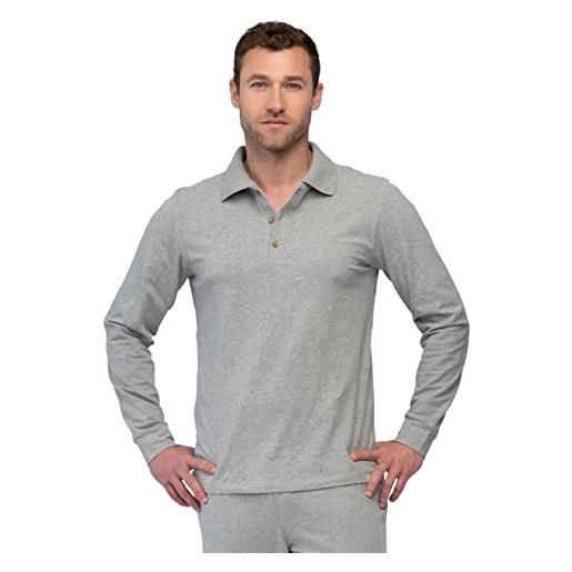greenjama maglietta da uomo a maniche lunghe con colletto polo parte superiore del pigiama, grigio, xl