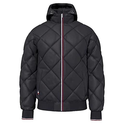 Tommy Hilfiger giacca trapuntata uomo diamond quilted hooded jacket in poliestere riciclato, nero (black), s