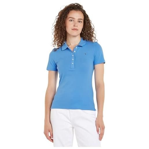Tommy Hilfiger maglietta polo maniche corte donna 1985 slim pique slim fit, blu (desert sky), xl