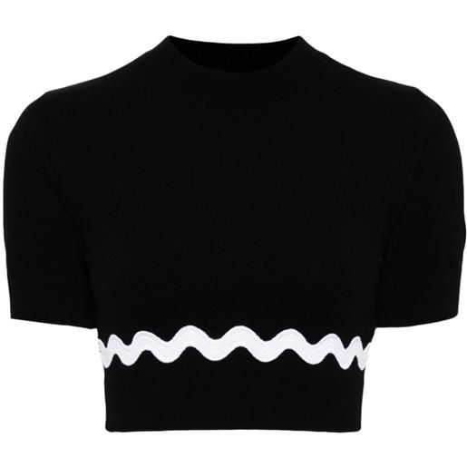Patou maglione crop con applicazione ondulata - nero
