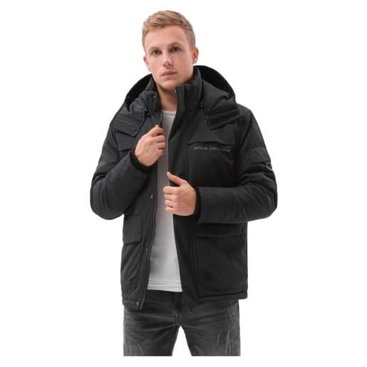 Ombre giubbotto parka da uomo giacca con cappuccio sportiva invernale pesante jacket con cerniera e bottoni zip basic fit con tasche s-xxl (s, nero)