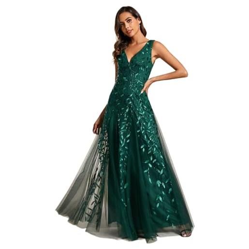 Ever-Pretty abiti da damigella d'onore tulle paillettes senza maniche impero vita scollo a v a line blu navy 48