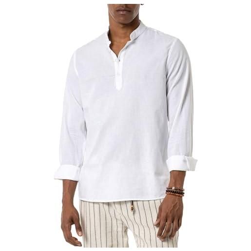 Redbridge camicia da uomo maglia in lino casual stile tunik-straight bianco s