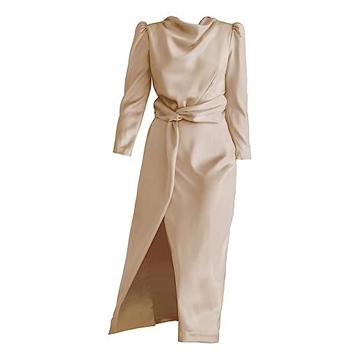 Cocila abiti cerimonia taglie forti da donna abito da donna in raso di fascia alta con temperamento elegante, abbigliamento da damigella d'onore, doppie punte autunnali vestiti estivi (beige, l)