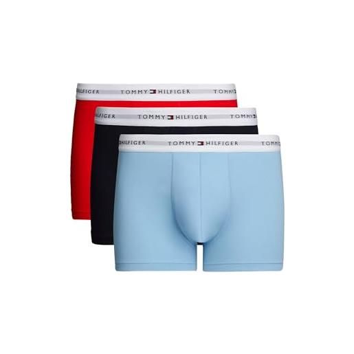 Tommy Hilfiger uomo pantaloncino boxer confezione da 3 intimo, blu (fierce red/well water/anchor blue), s