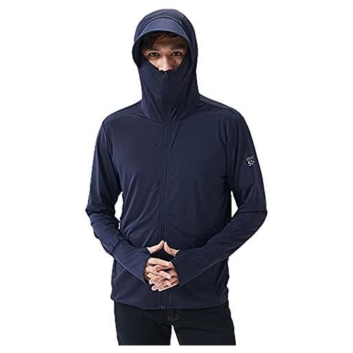 ANUFER uomo upf50+ uv protezione giacca traspirante manica lunga con cappuccio abbigliamento sportivo sd5a026 blu marino l