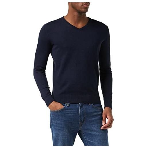 TOM TAILOR 202212 strickpullover v-ausschnitt, maglione basic uomo, blu (vintage indigo blue melange 18964), l