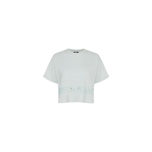 Elisabetta Franchi t-shirt in jersey con logo e charms bianco gesso