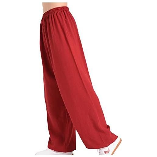 XianXinXn pantaloni tai chi unisex in morbido cotone e lino traspirante pantaloni da allenamento per yoga marziale kung fu rosso xl