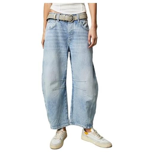 BeerMmay jeans larghi da donna a gamba larga a vita media ritagliata a palloncino pantaloni in denim vintage boyfriend y2k jeans streetwear allentati, #2-azzurro, s