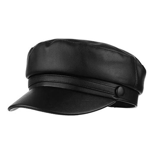 GEMVIE donna cappello con visiera berretto da pu pelle retro classico cappello marinaio signora nero