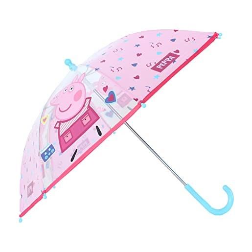 Peppa Pig bastone ombrello | in rosa e trasparente ombrello per bambini