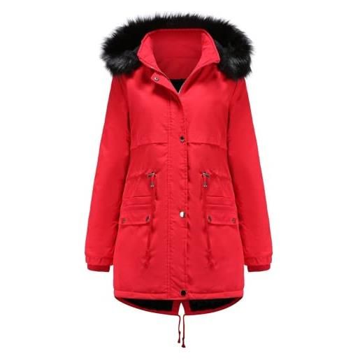 AMCYT giacca invernale da donna parka invernale cappotto invernale in pelliccia sintetica giacca calda da donna con cappuccio (rot, xl)